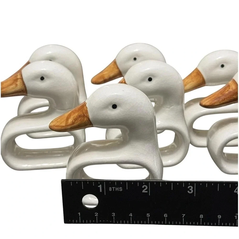 Vintage White Goose Duck Swan Napkin Rings Set of 7 Retro Mid Century Farmhouse